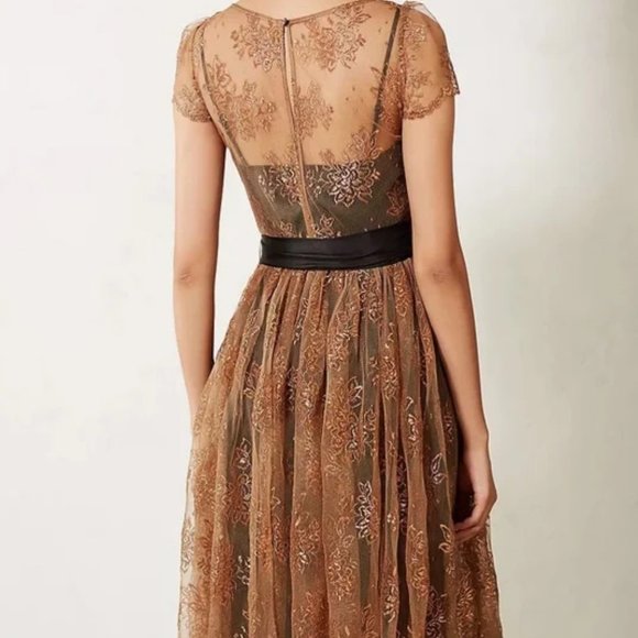 Anthropologie Moulinette Soeurs Honeyed Lace Dress Bronze  - Women's 2 - Picture 2 of 14